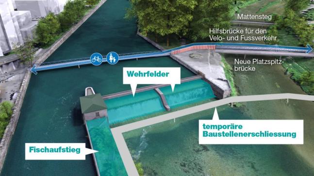 Mit der Erneuerung des Platzspitzwehrs setzt der Kanton Zürich einen weiteren Bestandteil des Gesamtprojekts «Hochwasserschutz Sihl, Zürichsee und Limmat» um.